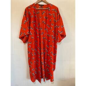 Orange red floral long kimono
